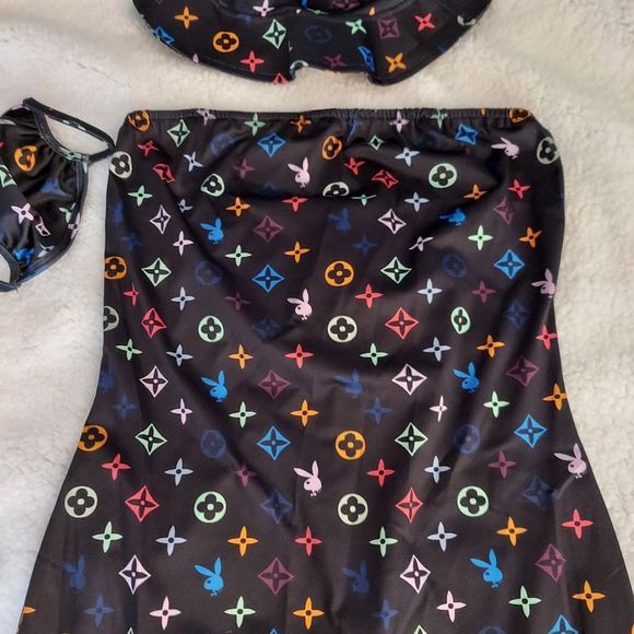 Bunnies and Symbols Strapless Dress with Hat and Mask- NEW - Picture 2 of 8